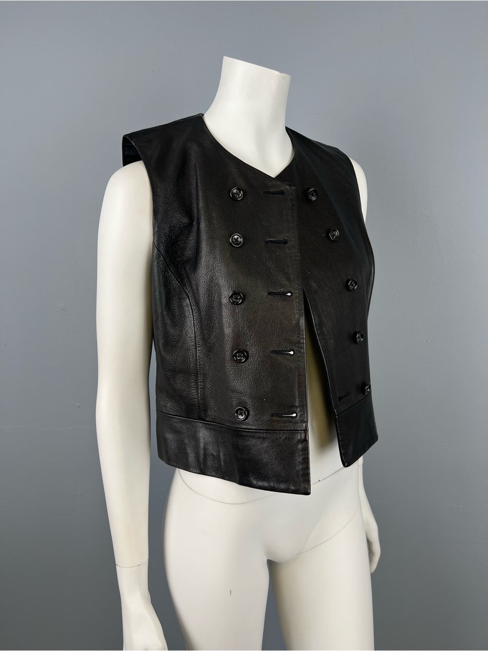 Banana Republic Black Sleeveless Leather Double-Breasted Vest Jacket